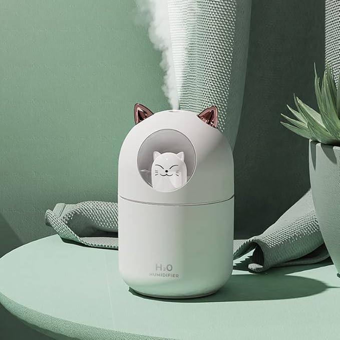 Portable Small Humidifier, 300ml Mini Cool Mist Humidifier with Night Light, USB Personal Humidifier Auto Shut-Off, Ultra-Quiet, 2 Spray Modes, Suitable for Home Office Travel(white)