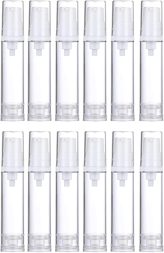Wresty 12 Pcs Vacuum Lotion Bottles Plastic Empty Airless Pump Bottles Travel DIY Cosmetic Cream Pump Bottles Makeup Foundation Toiletries Liquid Vacuum Container (10ml)