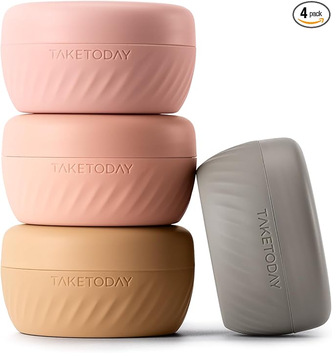 TakeToday Travel Containers for Toiletries, Leak-Proof, TSA Approved, Refillable Silicone Cylindrical Cream Jars with Lid for Cosmetic Toiletry, 2oz, 4 Pack, Apricot