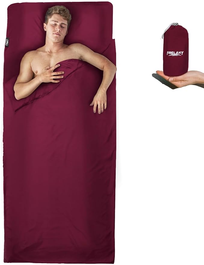 Frelaxy Sleeping Bag Liner, XL Travel Sheet & Camping Sheet for Backpacking, Hotel, Hostels & Traveling, Comfy & Easy Care, 4 Seasons Warm Cold Weather