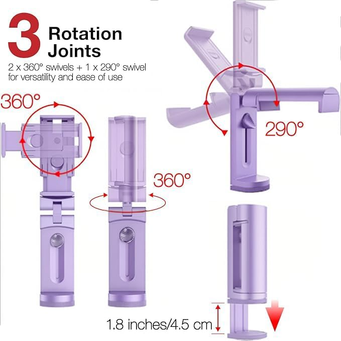 Airplane Tablet Holder Mount, 360 Degree Rotating Hands-Free Travel Stand, Max 7.6” Adjustable Clamp Opening, Compatible with iPad (Not for iPad 12.9”/13”), Purple (Only Fits 7–11" Tablets)
