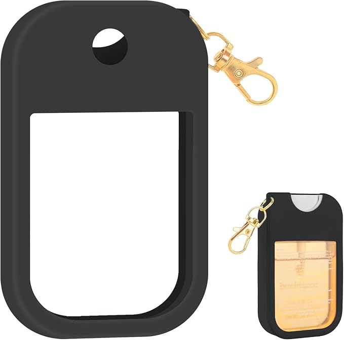 Hand Sanitizer Spray Case Compatible with Touchland, Silicone Hand Sanitizer Case Holder with Keychain for Power Mist and Glow Mist 1 fl oz,(Black)