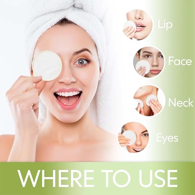 Reusable Cotton Rounds, 100% Natural Bamboo Cotton Pads for Face|Reusable Makeup Remover Pads with Laundry Bag,Headband and Cotton Round Holder (Beige)