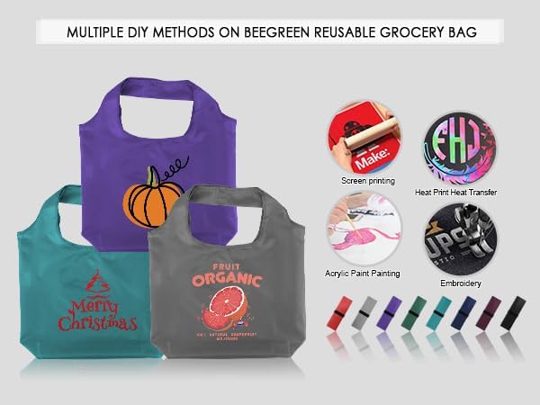 BeeGreen Pink Reusable Grocery Bags Wholesale Reusable Kitchen Bags Bulk Foldable-Machine Washable with Zipper Storage Pouch 50 Packs