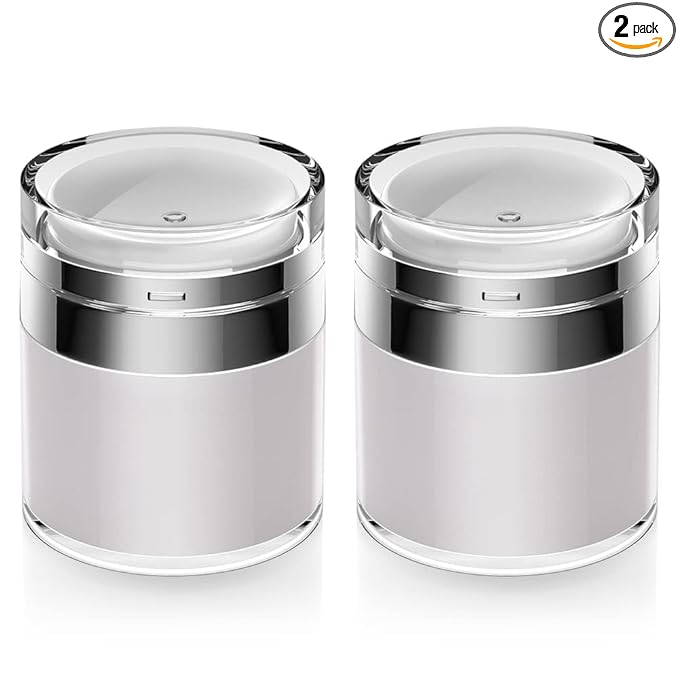 Airless Pump Jar, 1.7 oz Airless Pump Bottles, Travel Lotion Container – Vacuum Dispenser for Cream – Leak-Proof TSA-Friendly Design Keeps Cream Fresh – Multi-Purpose for Lotion, Sunscreen (2 Pack)