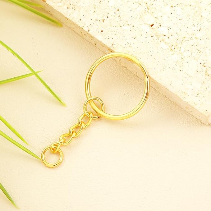 50Sets 1 inch Keychain Rings Golden Split Round Key Ring with Chain and Open Jump Rings for DIY Keychain Making Crafts