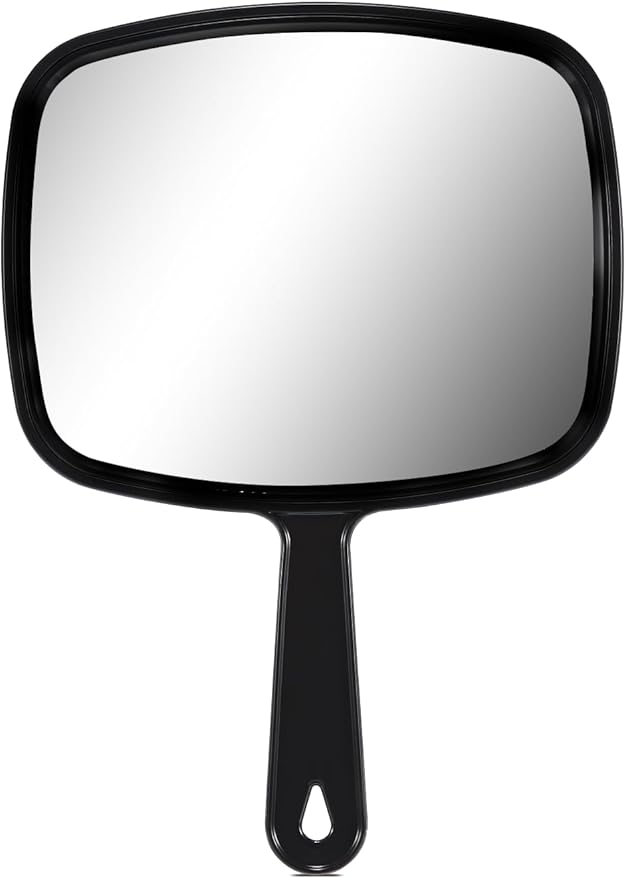 OMIRO 10.3" L x 7.4" W Hand Mirror, All Black Handheld Mirror with Handle