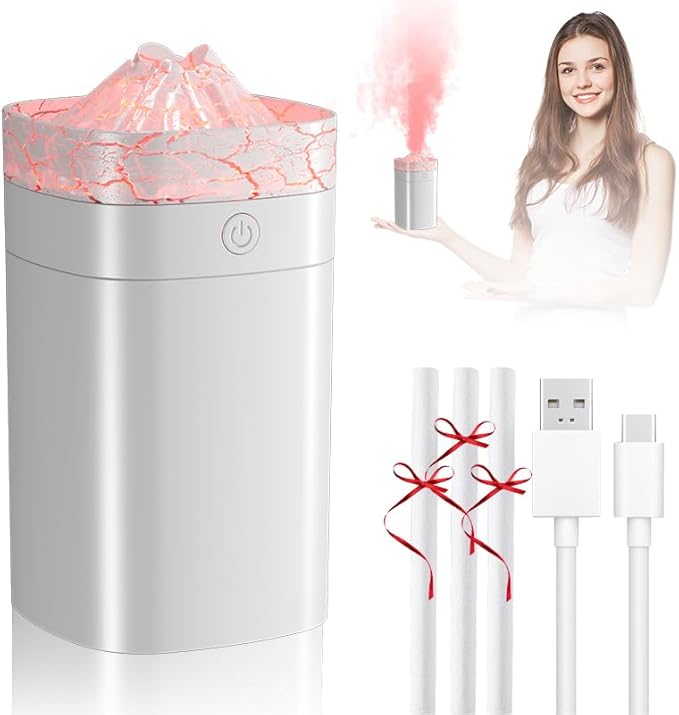Portable Small Humidifier, 400ml Cool Mist Humidifiers for Bedroom, USB Powered Desktop Humidifier with Light for Car, Office, Travel, Plants, Auto Shut-Off, 2 Mist Modes, Super Quiet, White-Crackle