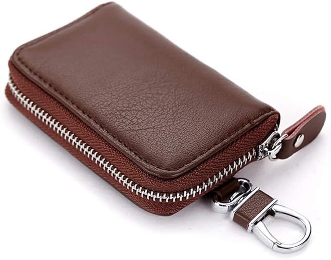 Genuine Leather Key Holder Bag with 2 Card Slot & 6 Hooks & 1 Access Card,Key Case Car Key Holder Wallet for Men Women