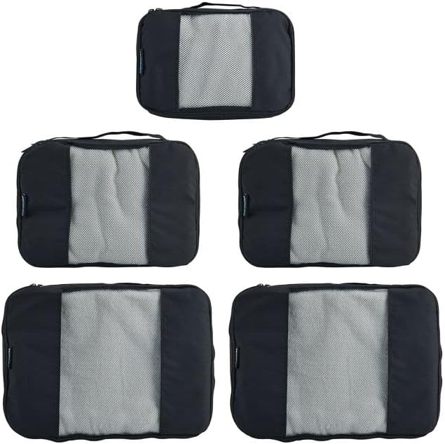 Travel Wise Packing Cubes for Travel - 5 Piece Set with Pattern Design, Lightweight Ripstop Nylon Luggage Organizers with Mesh Panel, Small Medium Large Sizes