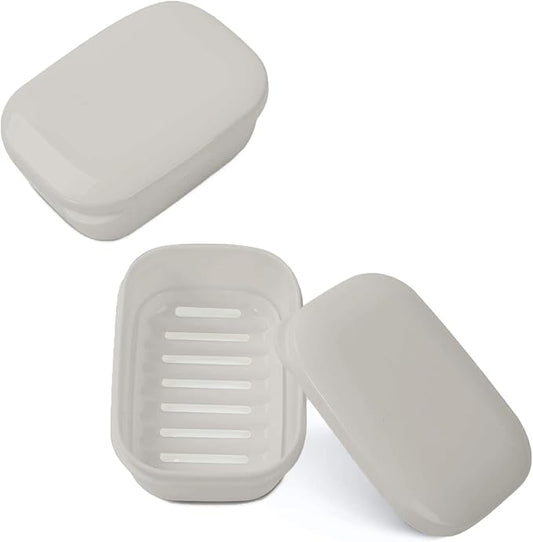 Quatish 2 Pack Travel Soap Container, Portable Soap Holder with Lid, Travel Bar Soap Holder, Soap Case for Camping Gym Travel, Soap Box for Bathroom, Grey