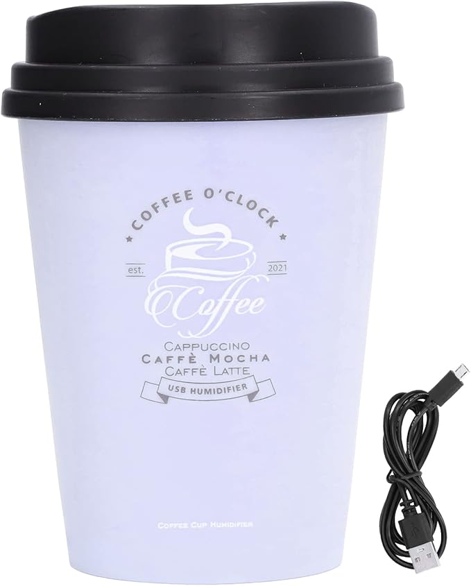 Portable Mini Humidifier, 300ml Car Humidifier Coffee Cup Low Noise Auto Off Lightweight Space Saving Travel Small USB Desk Humidifier for Car Bedroom and Office (Purple)