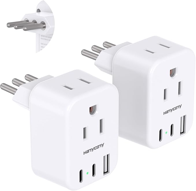 Italy Travel Plug Adapter, HANYCONY Type L Power Plug Adapter with 2 Outlets 3 USB Ports(2 USB C) for US USA to Italy Rome Uruguay Chile Travel Essentials