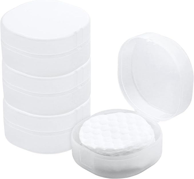 Plastic Cotton Round Holder Cosmetic Cotton PadHolder Multiple Colors Portable Travel and SealedSuitable for Makeup Remover BallsBeads 4 Pack (Whitish-Transparent)