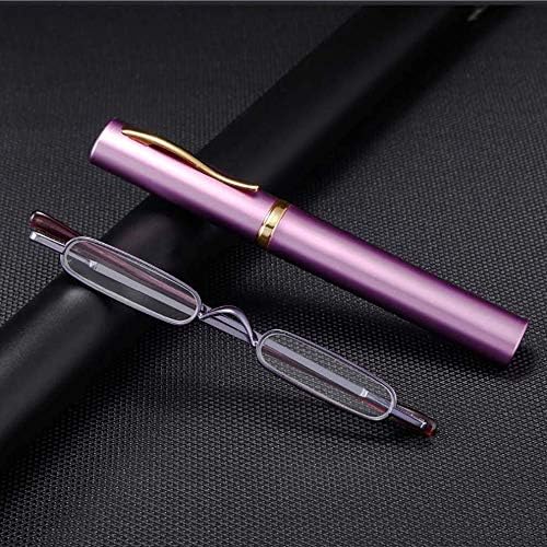 Viseng Slim Mini Metal Reading Glasses Compact Lightweight Portable Readers with Glasses Case for Reading Case,Gold+Purple+Red+1.0