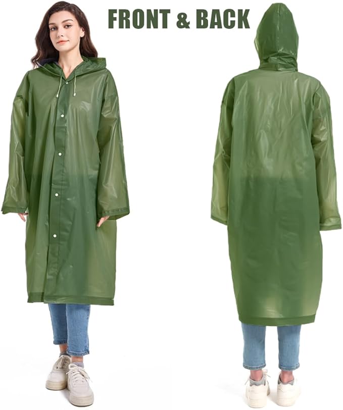 COOY Rain Coats (2 Pack) - Reusable EVA Rain Ponchos For Adults Rain Jackets Raincoats For Men Women