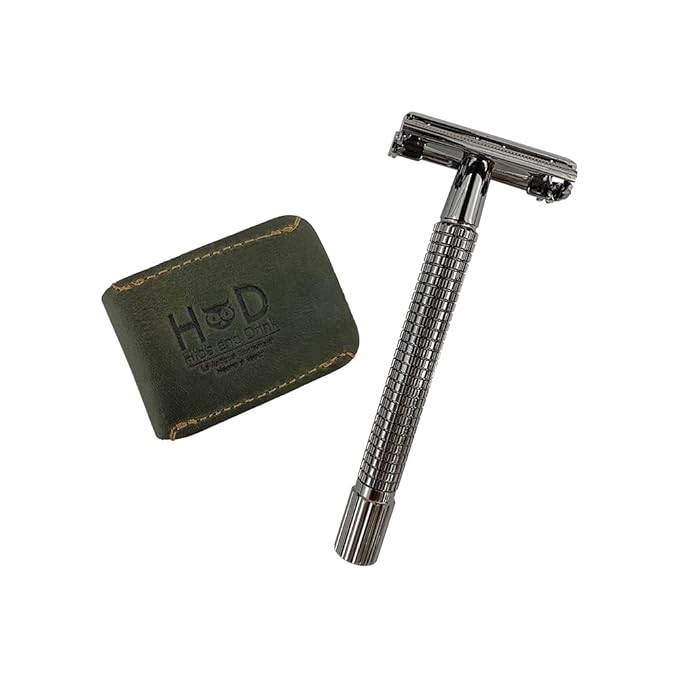Hide & Drink, Leather Double Edge Safety Razor Head Protective Sheath, Shaving Travel Cover Handmade (Dark Jade)