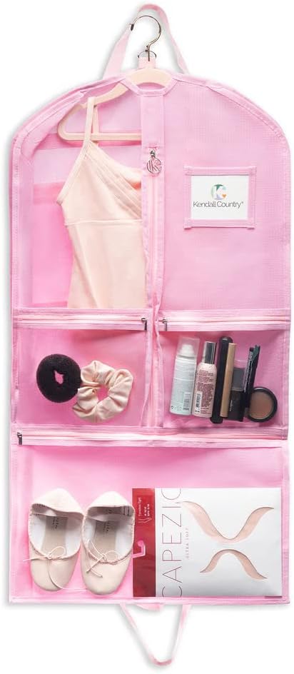Waterproof Hanging Garment Bag 35 inch Clothes Bag with Gusset, 5 Pockets & Side Zip for Dance Costumes, Theatre, Beauty Pageants & More. Best for younger performers with small costume pieces.