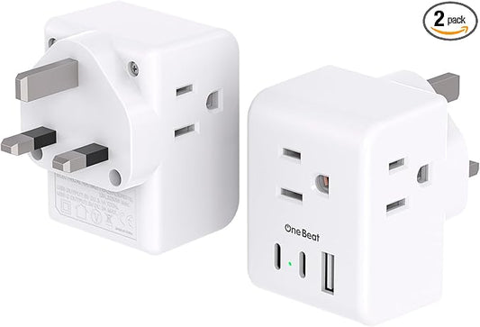 2 Pack US to UK Ireland Travel Plug Adapter, Type G Power Plug Adapter with 3 Outlets 3 USB Ports(2 USB C), European Travel Plug Adapter for USA to England London Scotland British Qatar Irish HongKong