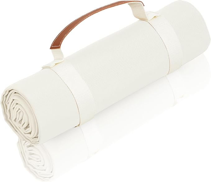 White Picnic Blanket & Beach Mat – Canvas, Machine Washable, Large 4’9” × 6’3”