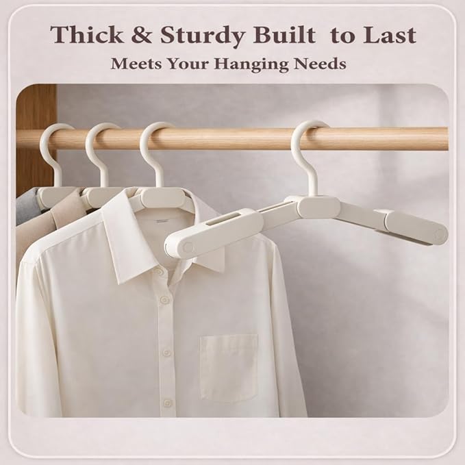6 Pack Foldable Travel Hangers with 12 Clips, Portable Collapsible Hangers for Travel, Cruise, Hotel, Camping, Dorm, Space Saving Clothes Hangers for Small Spaces(White)