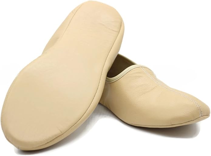 Womens Indoor Leather Slippers Traditional Babouche House Shoes Barefoot Moccasin
