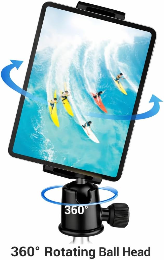 Acuvar Tablet Tripod Mount with Ball Head – 360° Rotating iPad Holder for Tripods, Ring Lights & Stands (5.3–10.6”)