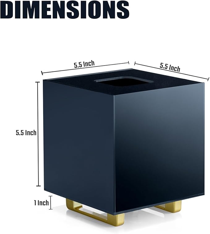 YoBa Thick Black Acrylic Tissue Box Holder Square Tissue Box Dispenser with Gold Plated Aluminum Legs for Bathroom, Kitchen, Bedroom, Office, Hotel and Restaurant