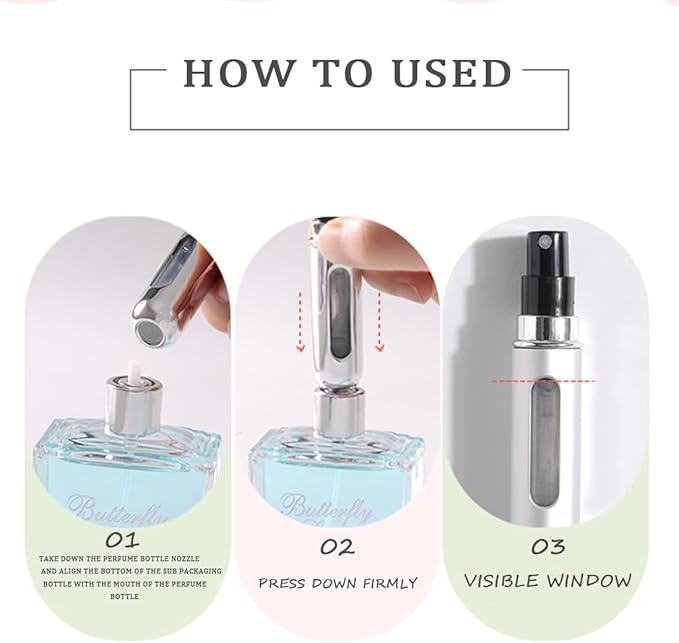 Perfume Spray Bottle 5ML 2PCS White&Pink Bling Rhinestone Empty Portable Travel Fine Mist Refillable Mini Spray Dispensers for Perfume, Essential Oil