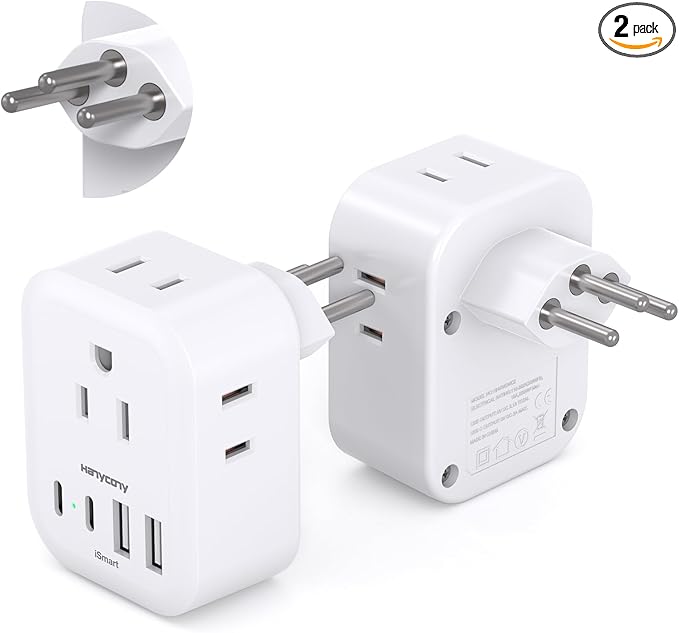 Switzerland Travel Plug Adapter 2 Pack, HANYCONY Type J Switzerland Power Adapter with 4 Outlets 4 USB (2 USB-C), Swiss Plug for US to Switzerland Rwanda Jordan Liechtenstein Madagascar