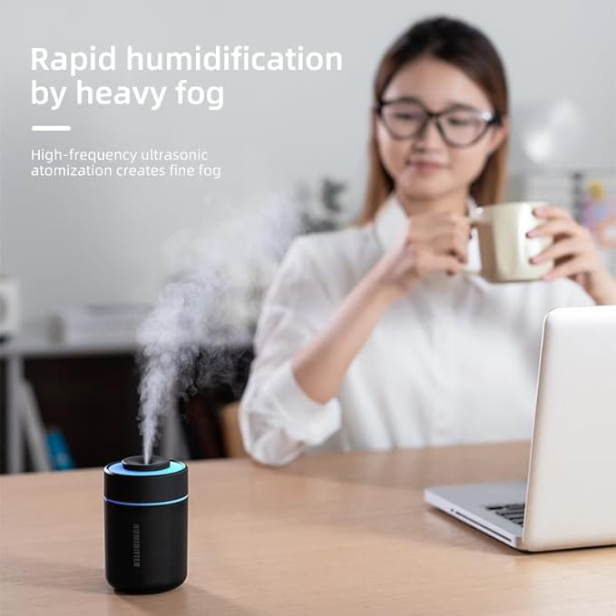Portable Mini Humidifier, 180ml USB Small Humidifier for Bedroom, Car, Office Desk, Travel & Indoor Plants, 2 Mist Modes, Super Quiet (A-Black)