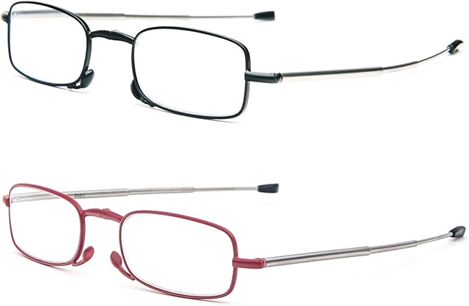 2 Pack Folding Reading Glasses Stainless Steel Mini Anti-Blue Light Blocking Reader for Men Women
