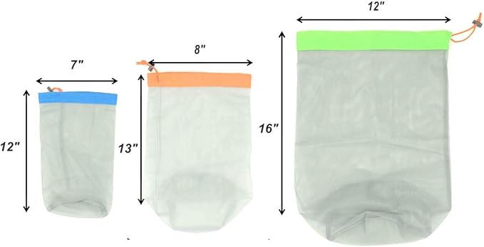 Alemon Lightweight See-through Mesh Stuff Sack Ditty Bags, Nylon Drawstring Storage Pouch Bags for Camping Travel Hiking, Set of 3
