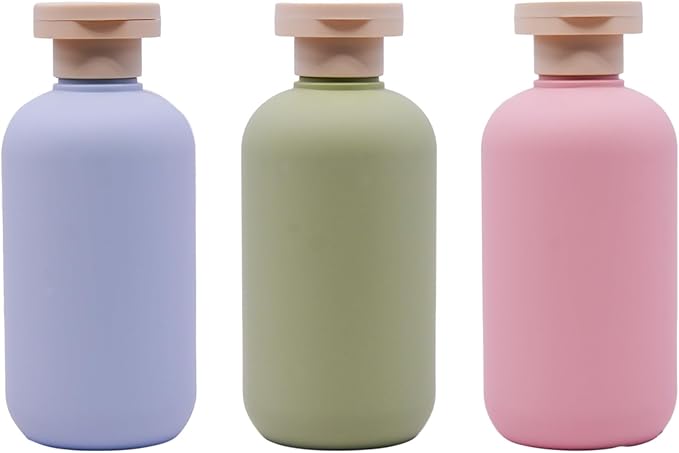 3-Pack Leakproof Travel Bottles - 6.8 oz Squeeze Shampoo & Lotion Containers with Locking Flip Caps, Food Grade HDPE/PP, for Toiletries, Gym, Camping (Green, Blue, Pink)