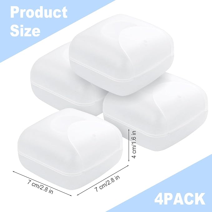 Plastic Cotton Round Holder 4 PCS Plastic Square Holder Multiple Colors Portable Travel and Sealed, Suitable for Makeup Remover Cotton Balls Beads 4 Colors (Whitish-Transparent)