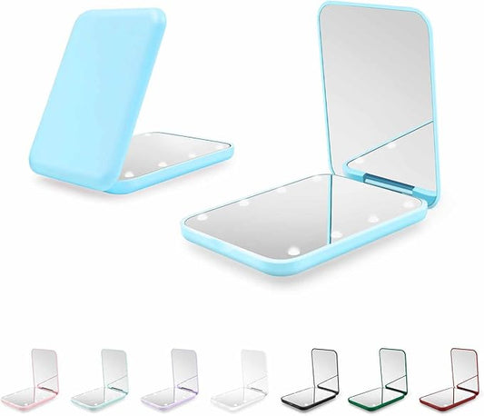 Kakuje Compact Mirror, 1X/3X Magnification LED Pocket Mirror with Nternal BIattery, Mini Mirror for Purse, Pocket,Travel and Present (Blue)