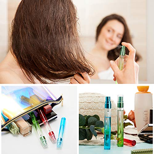18 Pieces Mini Travel Perfume Spray Bottles 10 ml Colorful Glass Fine Mist Sprayer Empty Spray Bottles Refillable Container Perfume Atomizer for Cleaning, Essential Oil, Liquid, 6 Gradient Colors