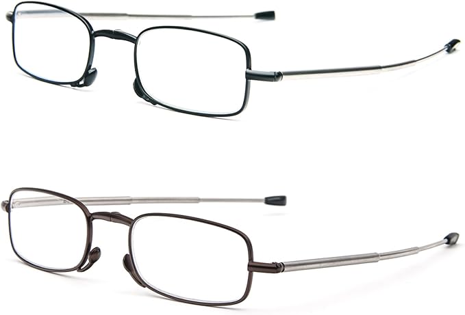 2 Pack Folding Reading Glasses Stainless Steel Mini Anti-Blue Light Blocking Reader for Men Women