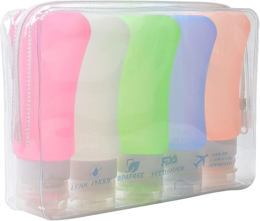 5 Pack TSA Approved Travel Bottles Sets, 3 Ounce Leakproof Silicone Travel Containers Liquid Portable Leakproof Travel Size Bottles for Shampoo Conditioner Lotion Toiletries