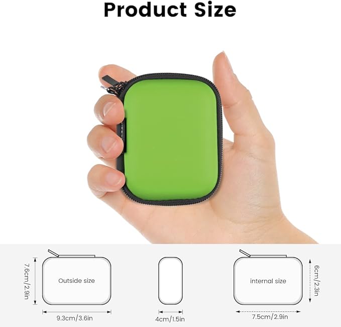 Earphone case, RISETECH Earbud Carrying Case Holder Hard EVA Headphone Small Zipper Pouch Compatible with Flash Drive, USB Charging Cable, SD Memory Card, AirPods, Sony Wired Earbuds with Clip -Green