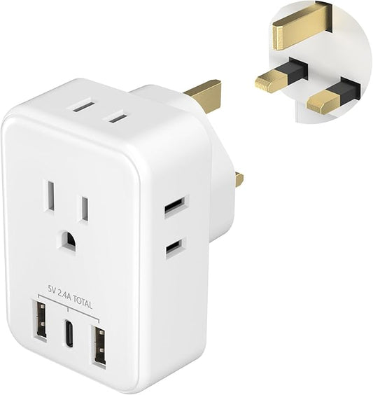 BN-LINK US to UK Plug Adapter, Type G Plug Travel Adapter with 4 AC Outlets and 3 USB Ports (1 USB C), UK Power Adapter for USA to Ireland England Dubai London Scotland British Kenya Hong Kong