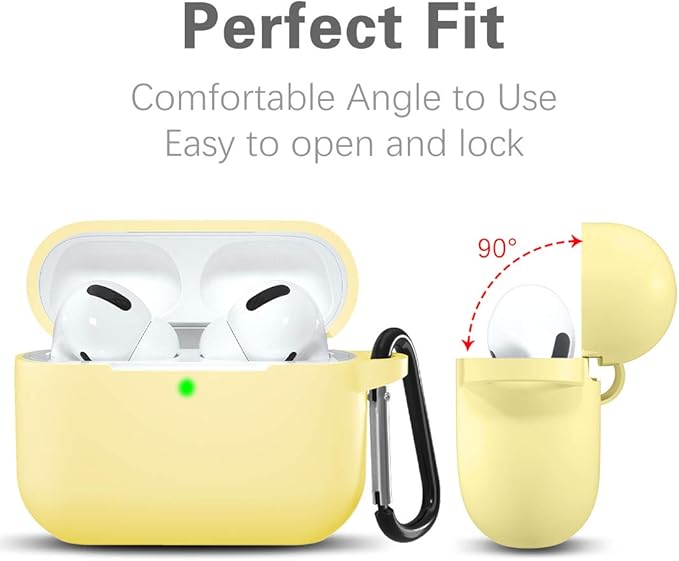 Lerobo Compatible with AirPod Pro 2 Case,Shockproof Silicone Protective Case Skin Cover for Airpods Pro Charging Case with Carabiner Front LED Visible,Cream Yellow