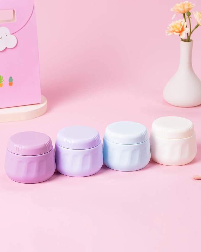 Mrsdry Travel Containers for Toiletries, TSA Approved Travel Size Toiletries 4 Pack, Refillable Containers, With Clear Bag, Leak Proof Silicone Jars, Essentials Creams Jars Carrying Small Items
