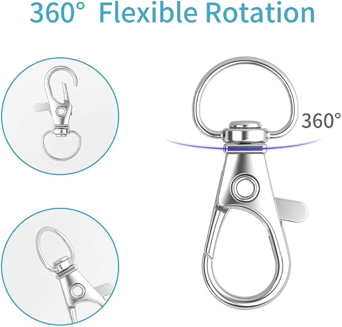 HXSEMAYIG 100PCS Keychain Hooks with Key Rings,Metal Swivel Lobster Claw Clasps, for Keychain Clip Lanyard, Jewelry Making, Crafts (Silver)