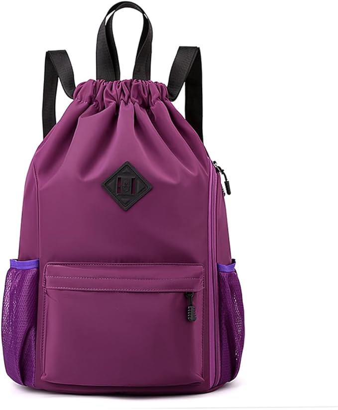 Valleycomfy Waterproof Drawstring Gym Backpack Bag for Men & Women,Sports Gym Bag with Side Pocket Orange