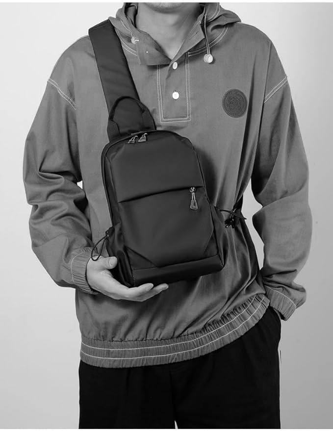 Waterproof Polyester Slim Unisex Crossbody Sling Bag Chest Backpack Men's Shoulder Bag, Leisure Travel Handbag, Hard Shell Anti-Theft Chest Bag, Chest Bag - Black, 30.5 cm, Retro