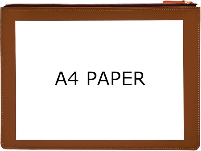 PU Leather A4 File Folder Zipper Document Holder Envelope Folder Case for Receipt Contract (Khaki)