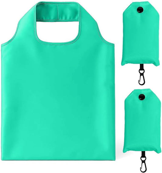 2 Pack Foldable Shopping Bag, Waterproof Reusable Grocery Tote Bag Holder,Nylon(Emerald Green)