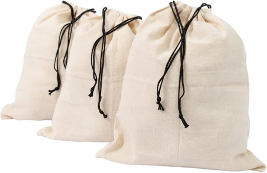 Shoe Bags for Travel Packing - Drawstring Sneaker Travel Bags - Cotton Cloth Shoe Dust Bags for Storage & Luggage - Washable Dust Cover Bags for Boots and Dress Shoes (3 Medium: 19"x15")
