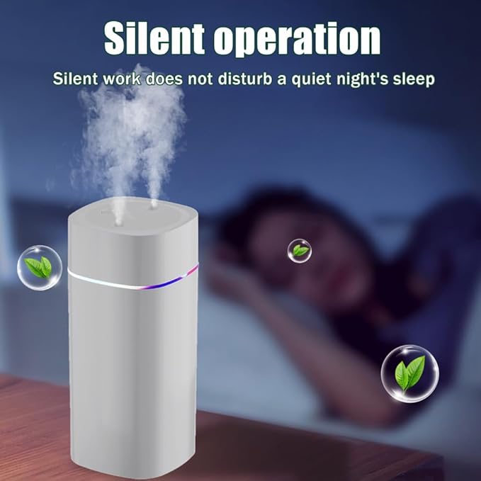 DONGKER Mini Humidifier,600ml Dual Channels USB Quiet Humidifier with Colorful Cycling Light Waterless Auto Shut-Off for Home Bedroom Office Indoor Travel